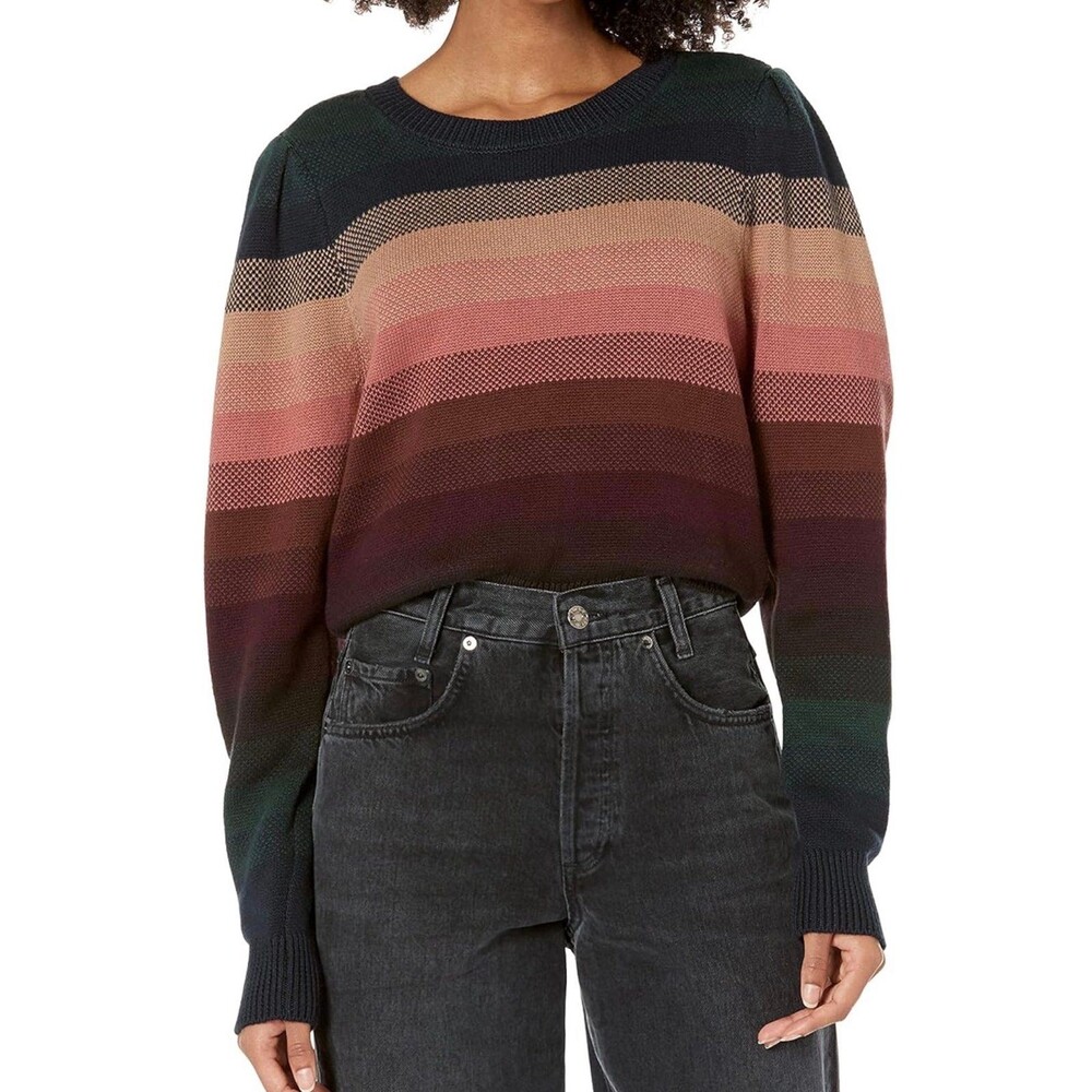 PAIGE Ombre Striped Crewneck Sweater - Green, Pink, Brown